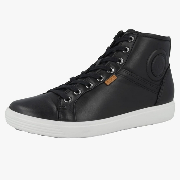 Ecco Womens Soft 7 Mid Cut Lace Black Leather Sneakers - Picture 1 of 8
